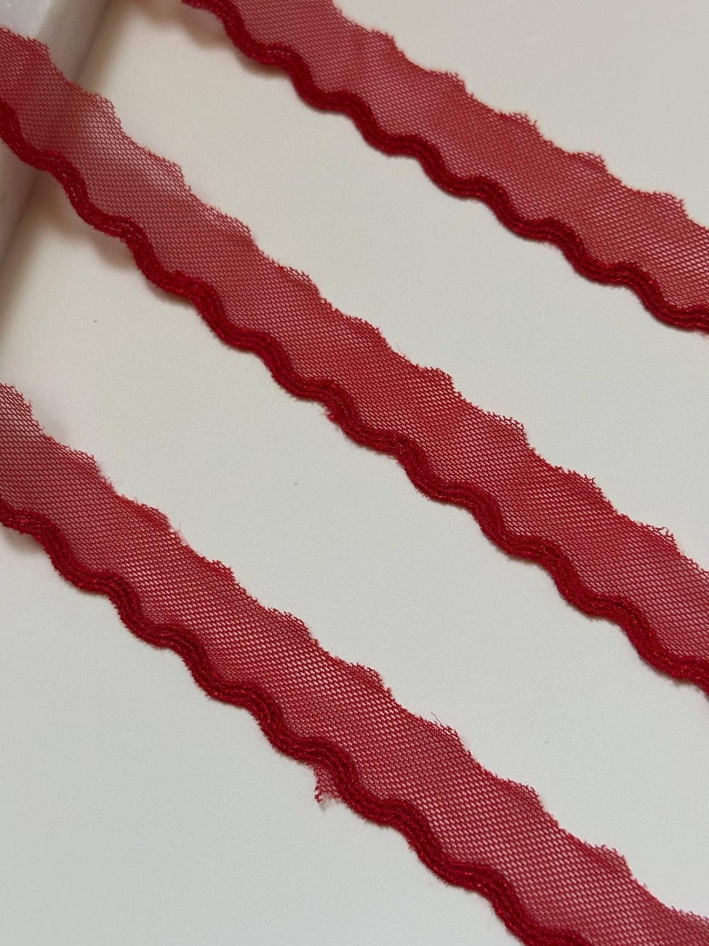 10yds Red Scalloped Mesh Lace Trim by Yard, Crescent Non Stretch Ribbon, Coquette Craft Supply, 0.6", Retail Wholesale Bulk