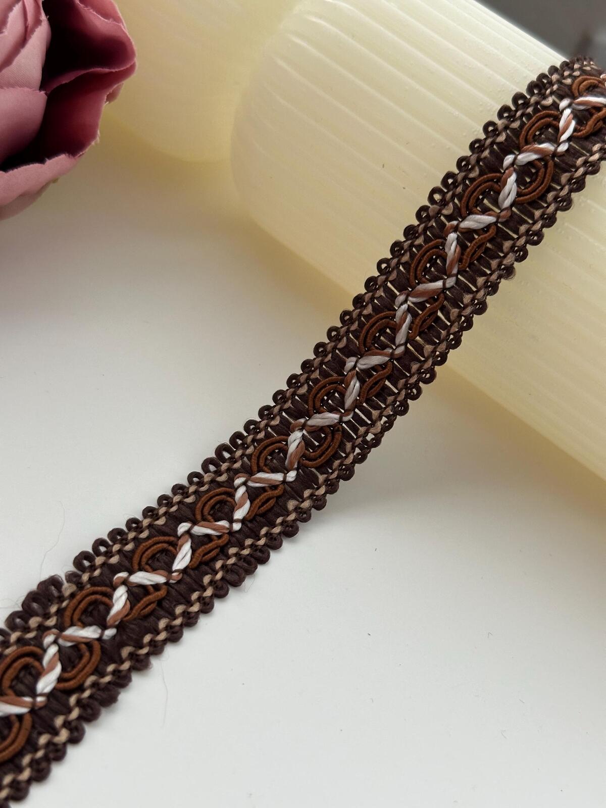 6Yds Non-Stretch 0.8" Dark Brown Woven Braided Gimp Scroll Trim Ribbon Wholesale