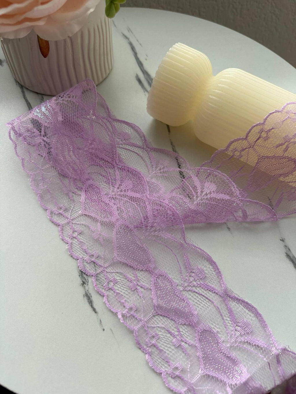 10Yds Non-Stretch 3" Lavender Purple Heart Pattern Mesh Lace Trim Wholesale