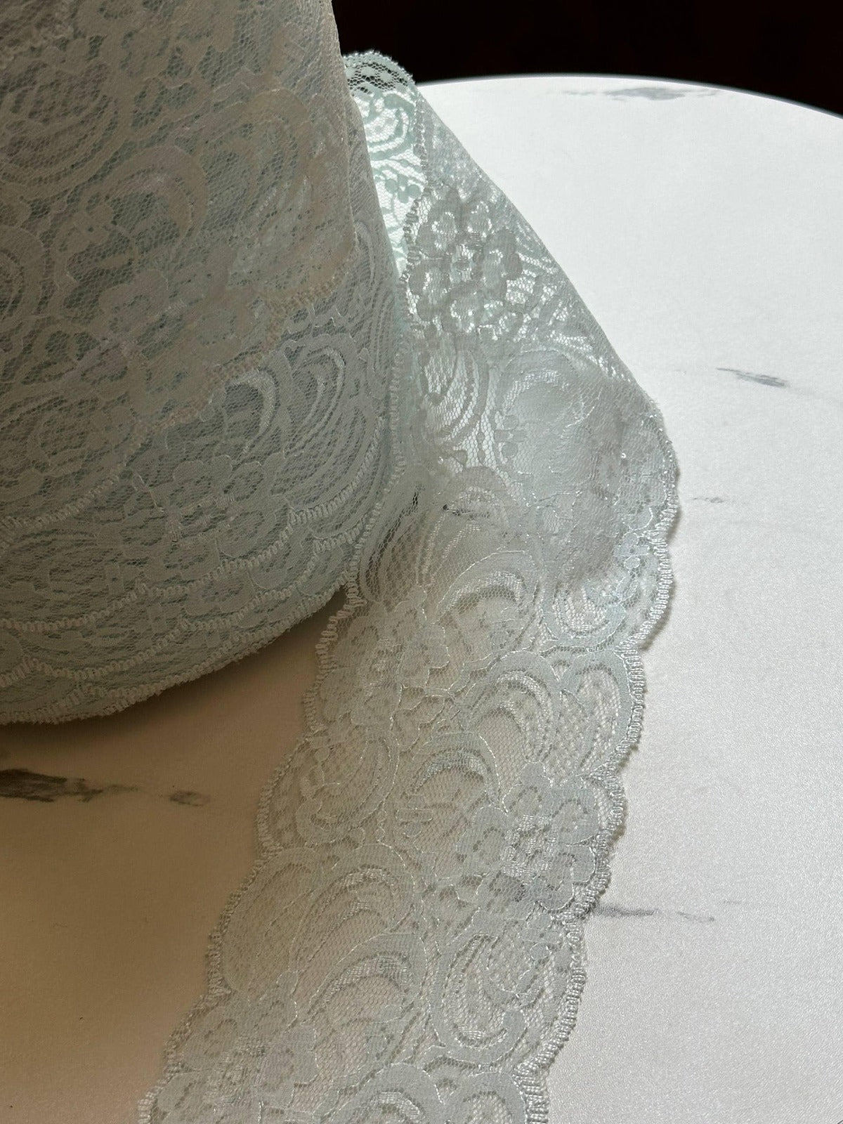 10yds Pale Ice Blue Floral Non Stretch Rigid Lace Trim by the Yard, Wide Scalloped Galloon Ribbon for Bridal Crafts, 3" Retail Wholesale