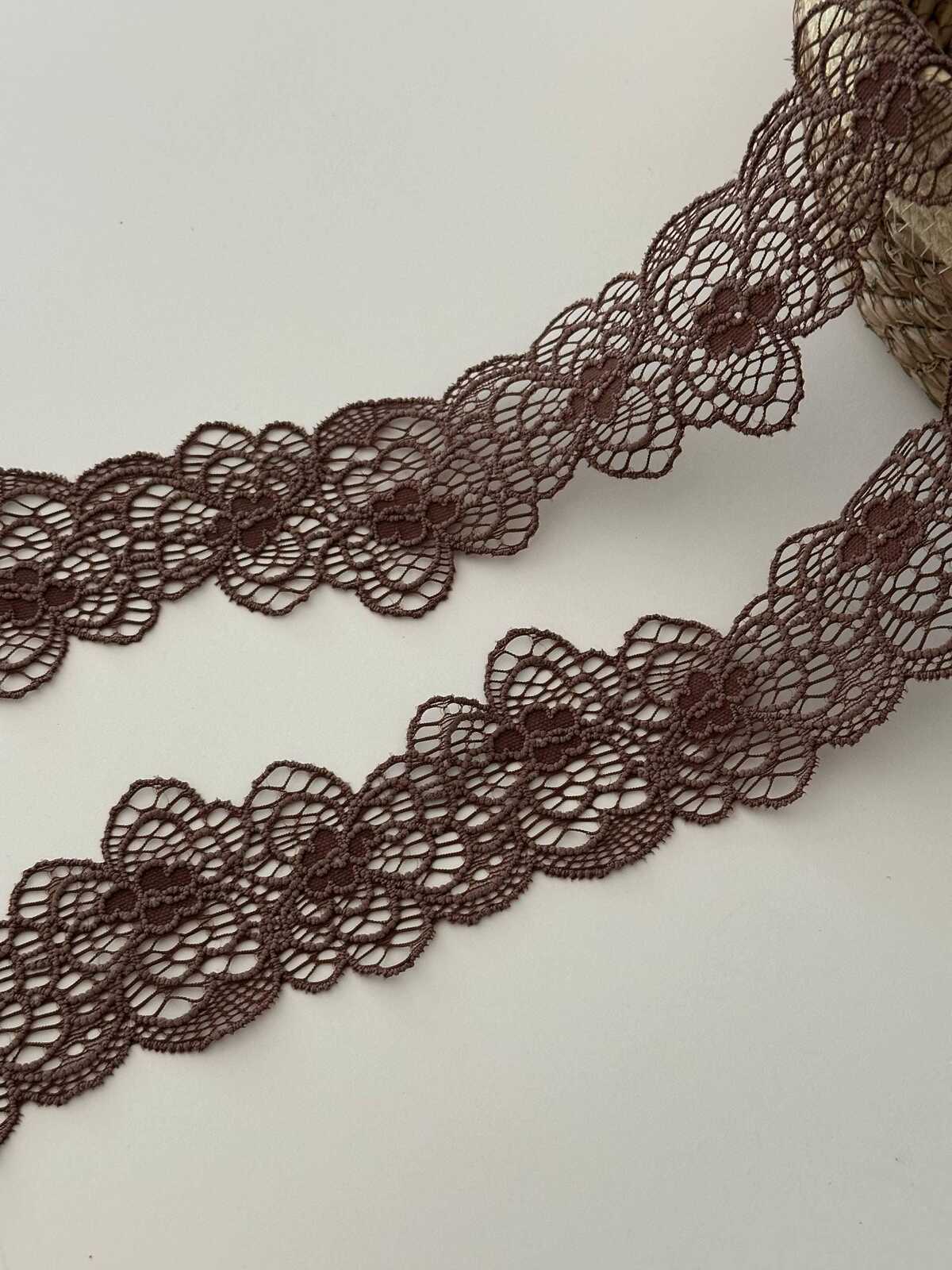 10yds Brown Floral Stretch Lace Trim, 2.3" Elastic Ribbon, Bulk Clearance Coquette Y2K Lace, Lingerie Lace, DIY Sewing, Retail Wholesale