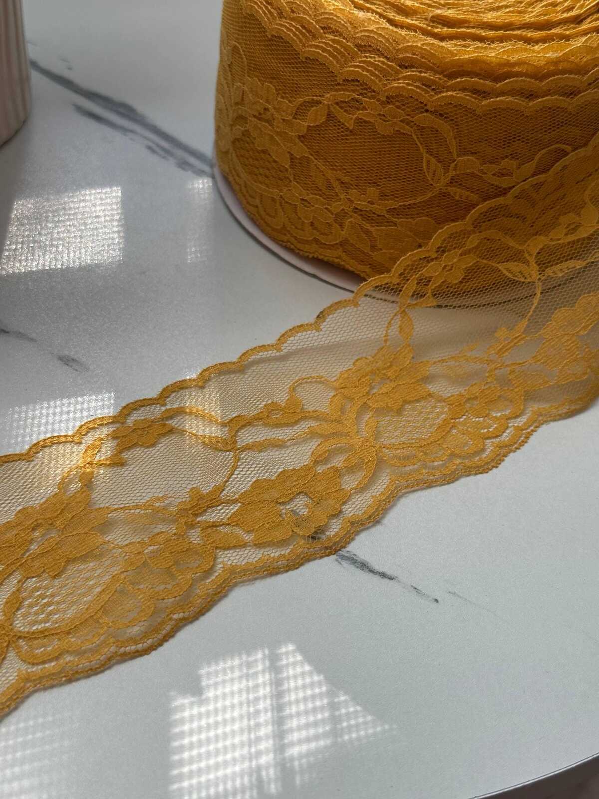10Yds Non-Stretch 2.65" Mustard Gold Yellow Floral Scalloped Lace trim Wholesale