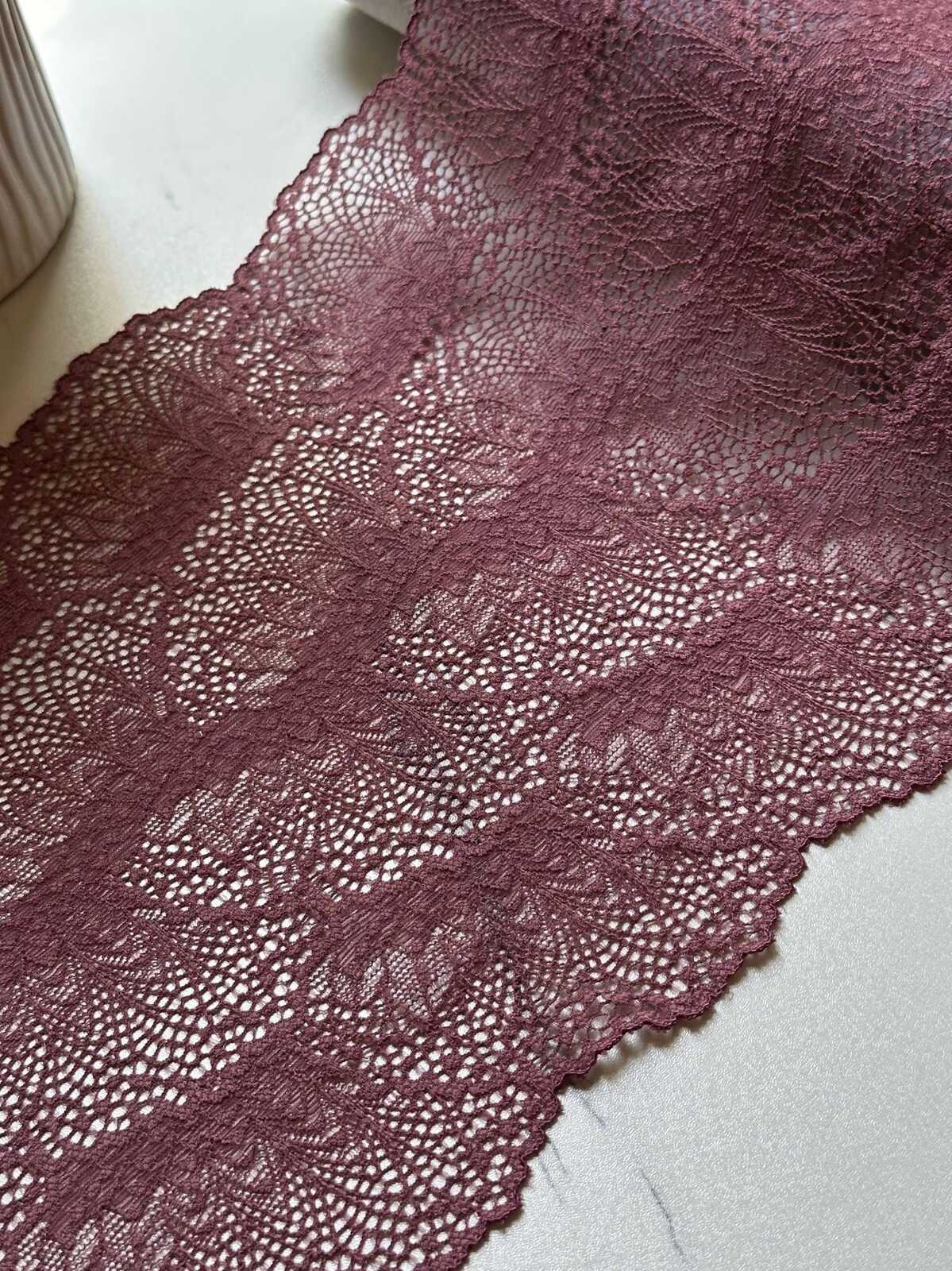 Soft Dusty Plum Rose Wide Stretch Lace Trim by the Yard, Floral Scalloped Elastic Ribbon, 7.5", Retail Wholesale Bulk