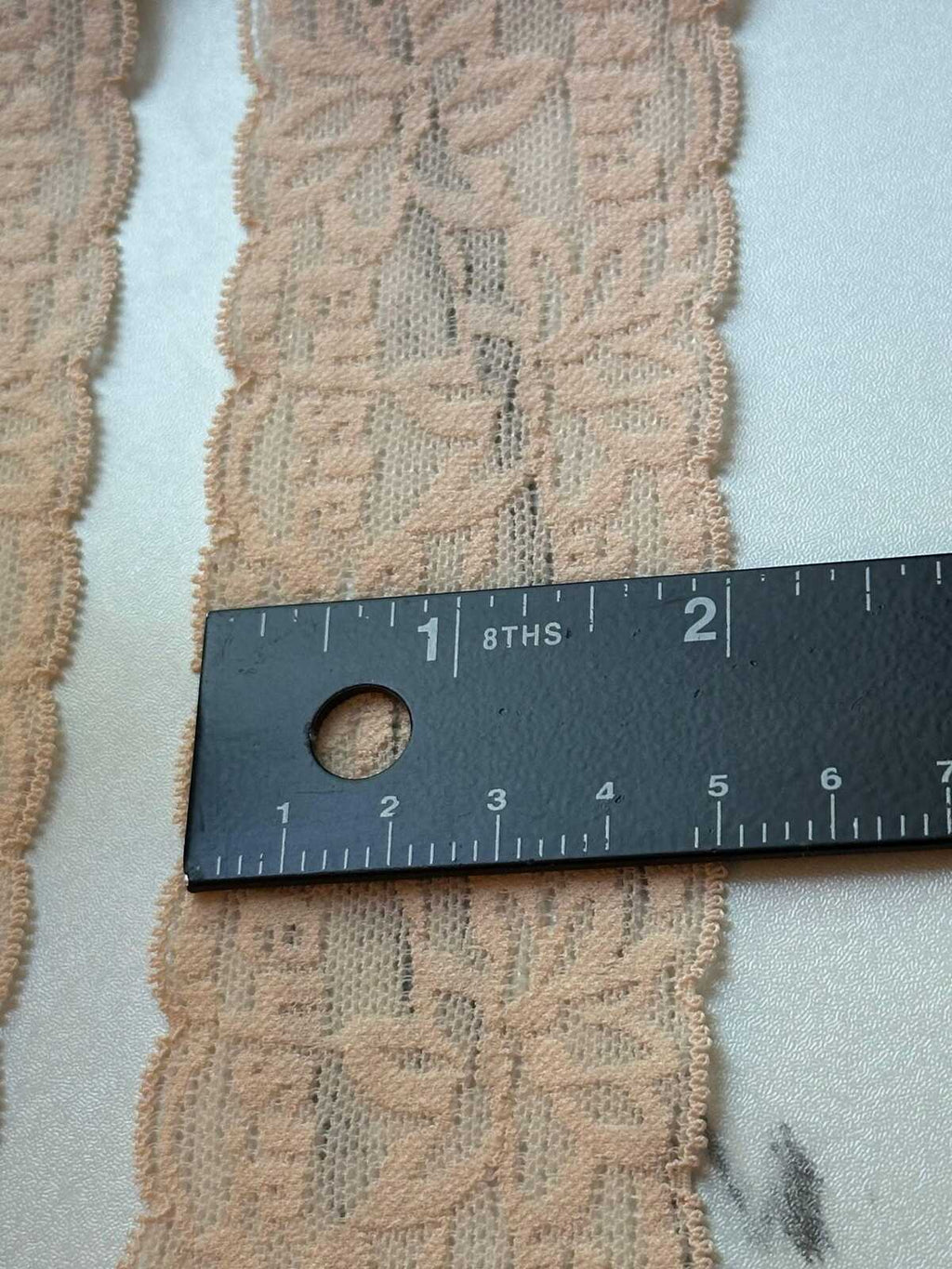 10yds Soft Peach Nude Floral Alphabet Ultra Soft Stretch Lace Trim by the Yard, Textured Back Baby Headband Elastic Ribbon, 2"