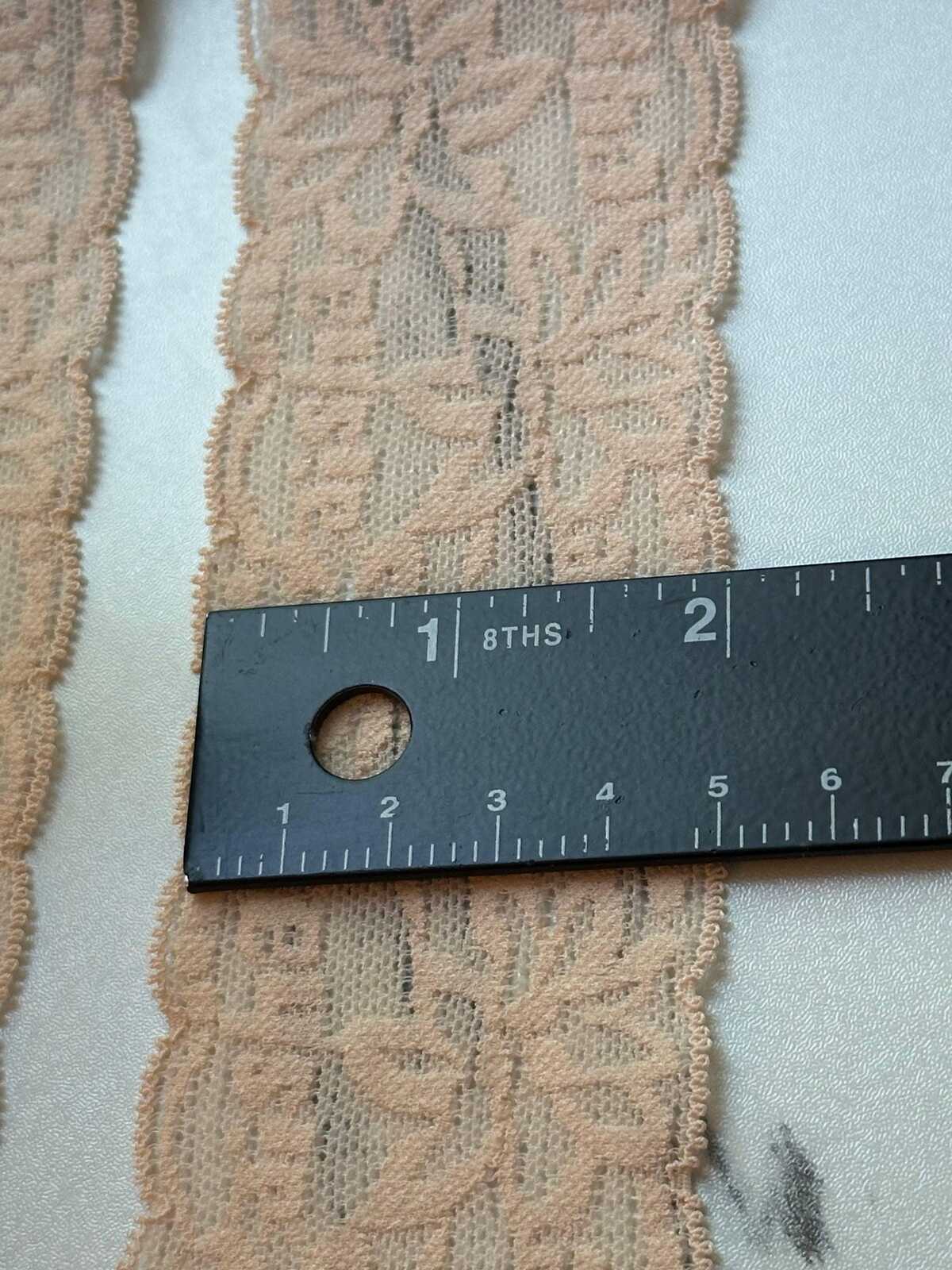 10yds Soft Peach Nude Floral Alphabet Ultra Soft Stretch Lace Trim by the Yard, Textured Back Baby Headband Elastic Ribbon, 2"