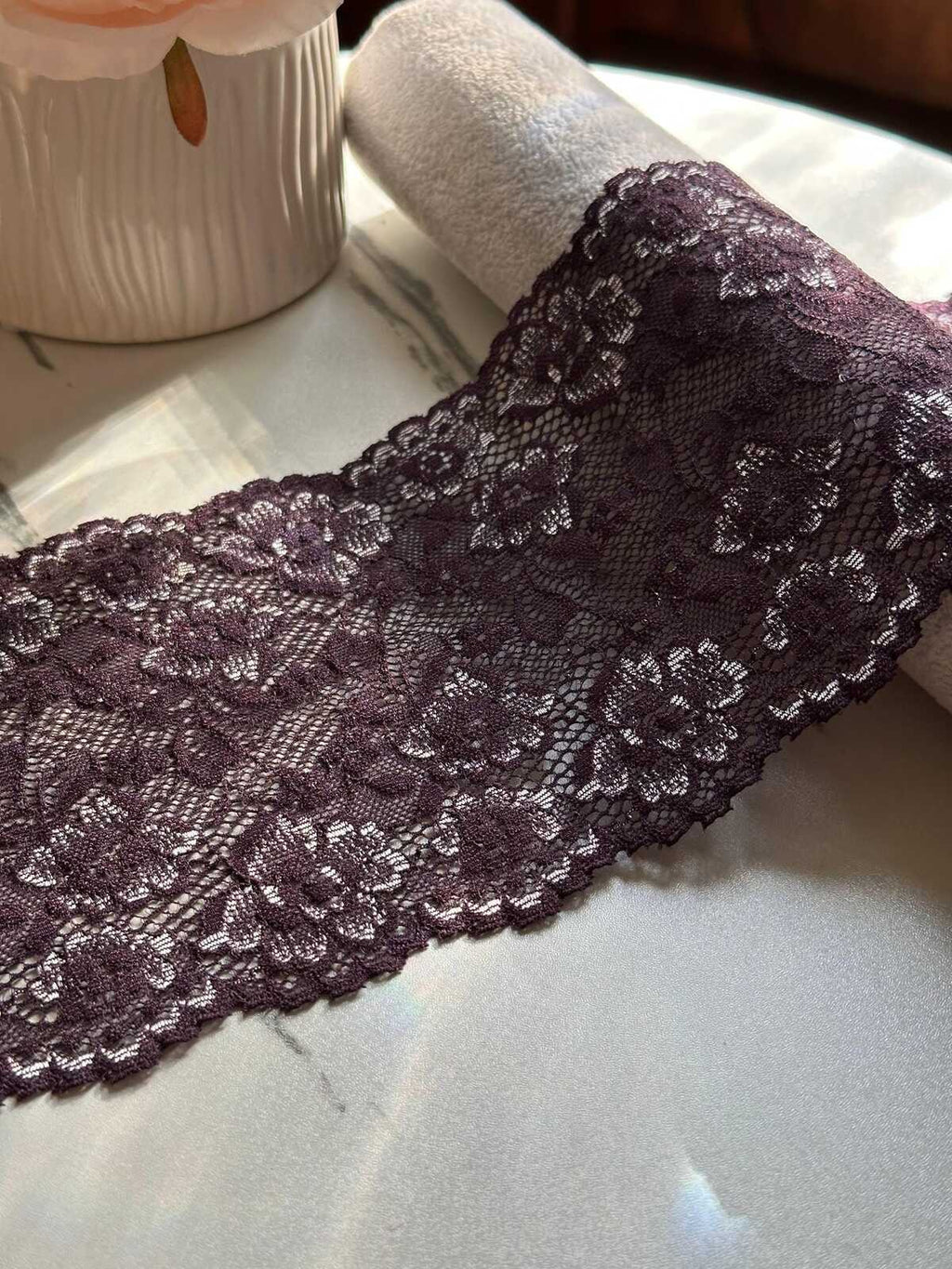 Deep Cherry Wide Stretch Lace Trim by Yard, 4.8" Floral Elastic Ribbon, Lingerie Lace, Coquette Craft Supply, DIY Sewing, Retail Wholesale