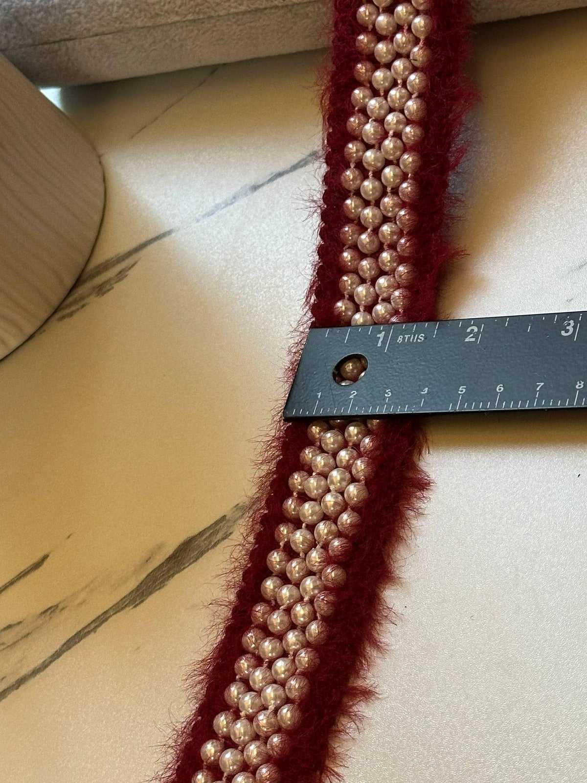 Burgundy Pearl Beaded Tweed Trim by Yard, 1.35" Fuzzy Mohair Ribbon, Chanel Style Border, Coquette Craft Supply, DIY Sewing,Retail Wholesale