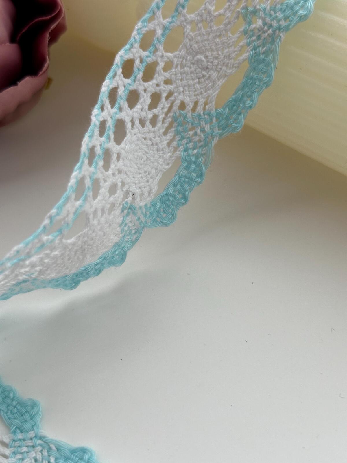 3Yds Non-Stretch 1.5" Light Blue White Cotton Crochet Scalloped Lace Wholesale
