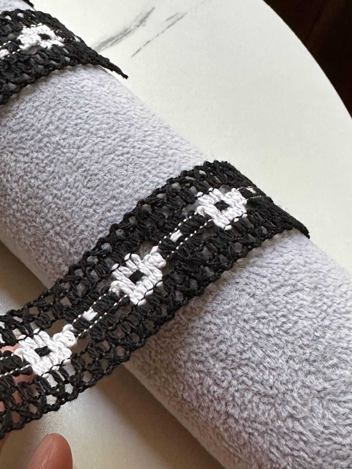 Black White Daisy Crochet Cotton Lace Trim by the Yard, Narrow Geometric Floral Insertion Ribbon for Garment Home Sewing Crafts, 1"