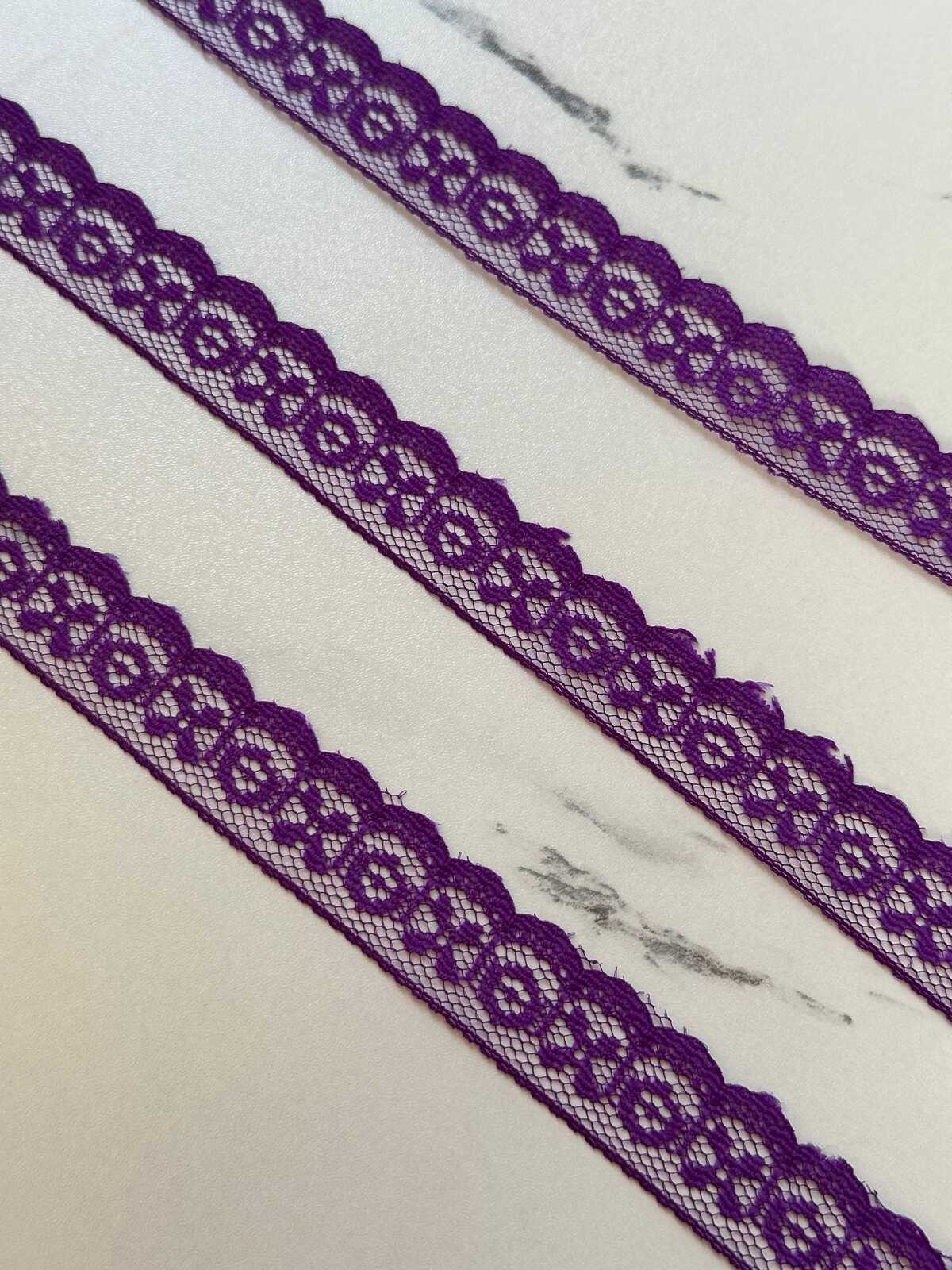 10yds 0.5" Purple Lace Trim Rigid Tulle Mesh Non Stretch Geometric Scalloped Edge Border Ribbon for Junk Journal Crafts Doll Sewing
