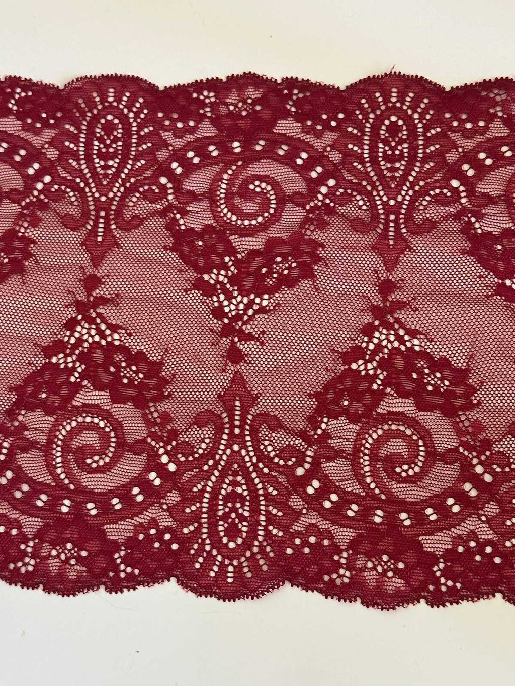 7.5" Burgundy Stretch Lace Trim Wide Wine Red Floral Elastic Galloon Scalloped Edge Lace for Lingerie Underwear Garment Sewing Crafts