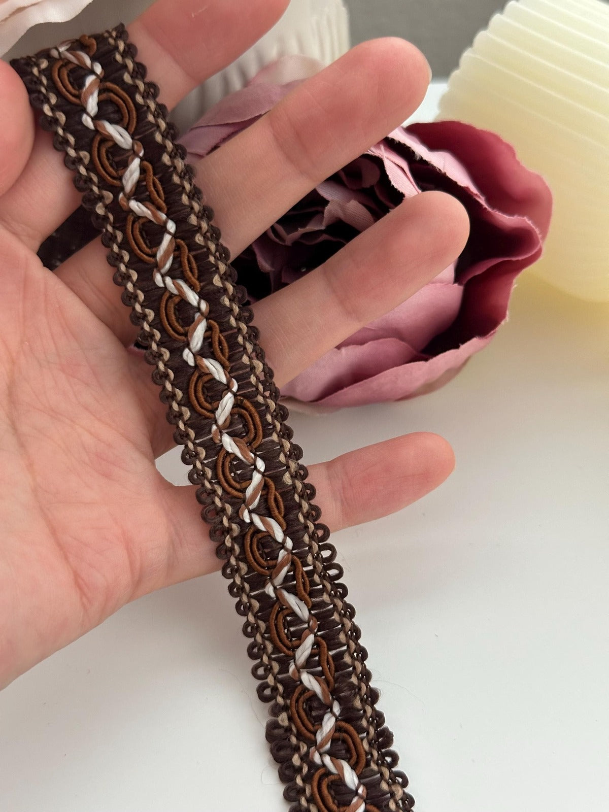 6Yds Non-Stretch 0.8" Dark Brown Woven Braided Gimp Scroll Trim Ribbon Wholesale
