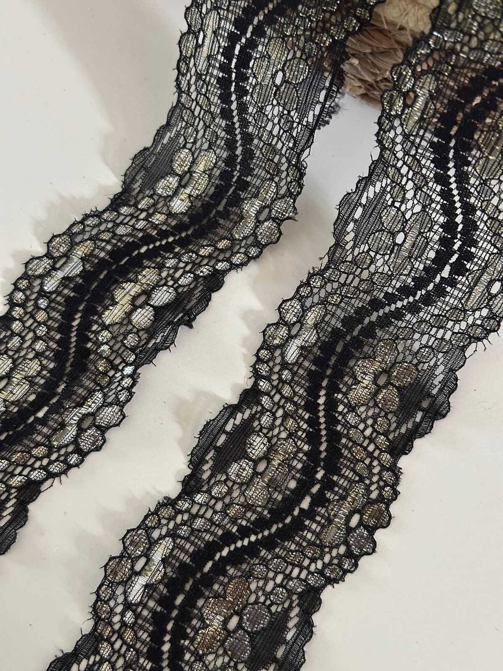 10yds Black Gold Metallic Lace Trim, 2" Rigid Ribbon, Bulk Clearance Coquette Y2K Lace, Garment Trim, DIY Sewing, Retail Wholesale
