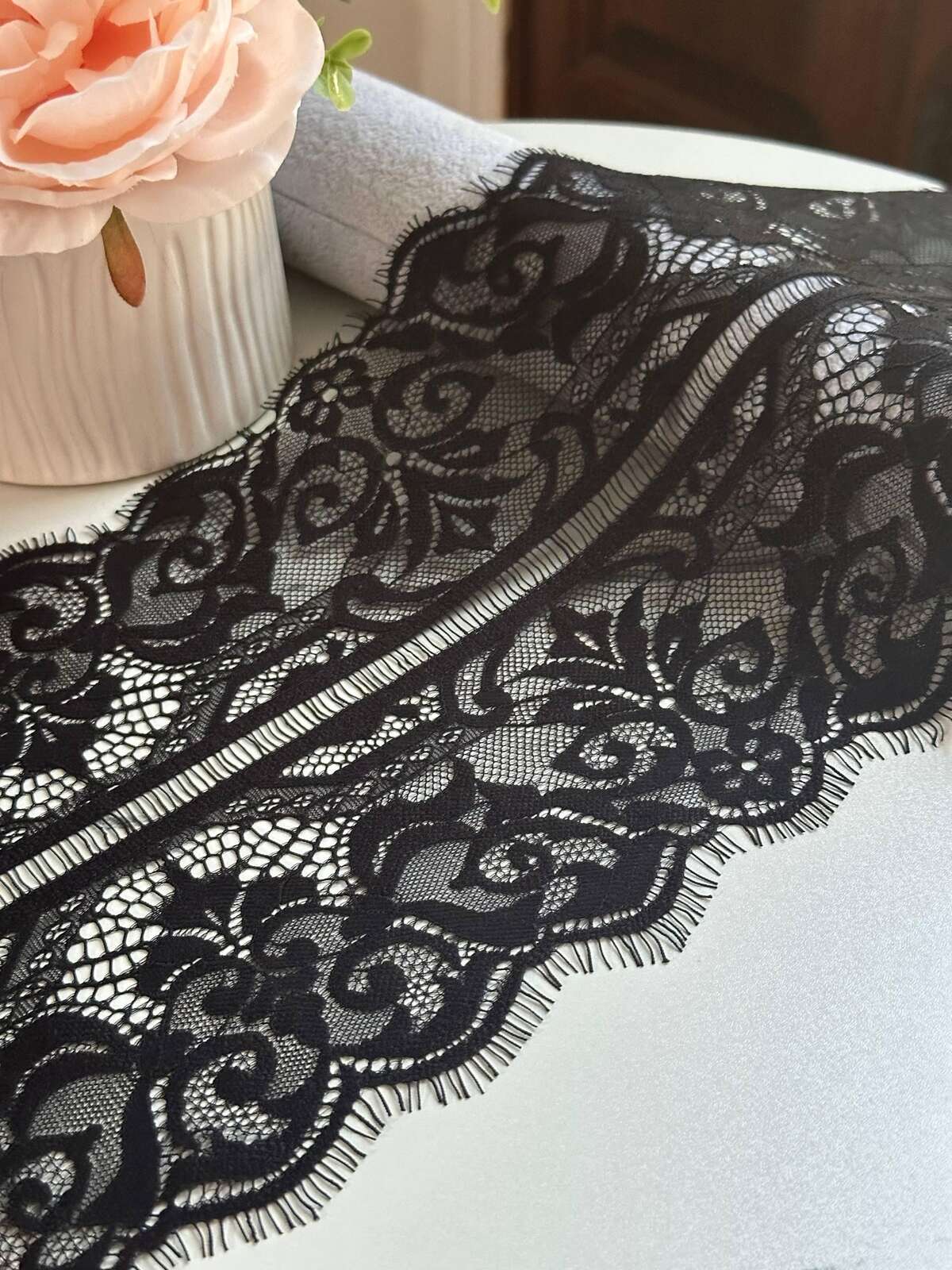 Black Eyelash Lace Trim, 3 Yards per Piece 7" Non-Stretch Lace, Bulk Clearance Coquette Y2K Lace, DIY Sewing, Retail Wholesale