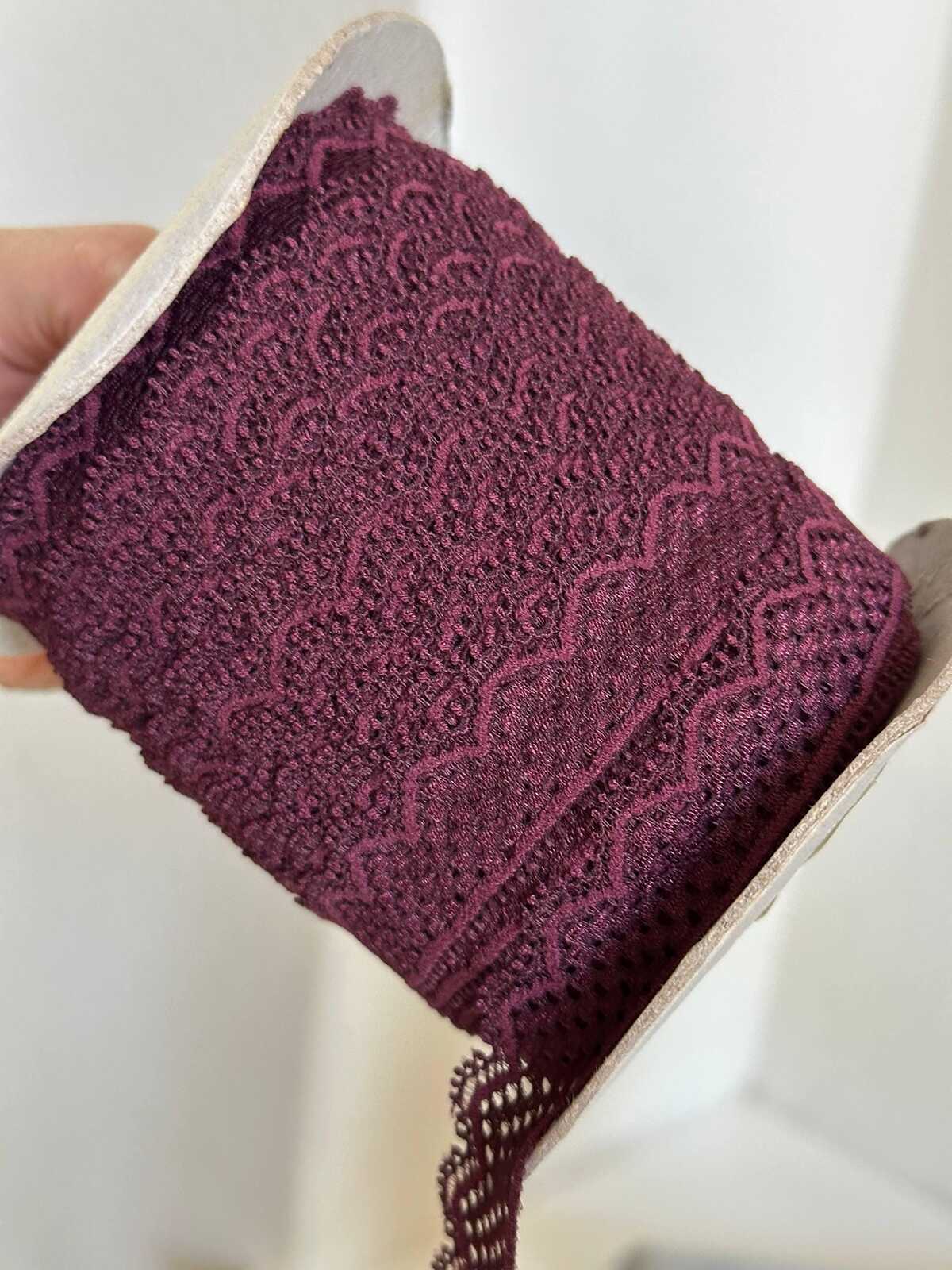 10yds  0.75" Burgundy Stretch Elastic Lace Trim Dainty Scalloped Edge Wine Ribbon for Lingerie  Crafts Sewing Retail Wholesale