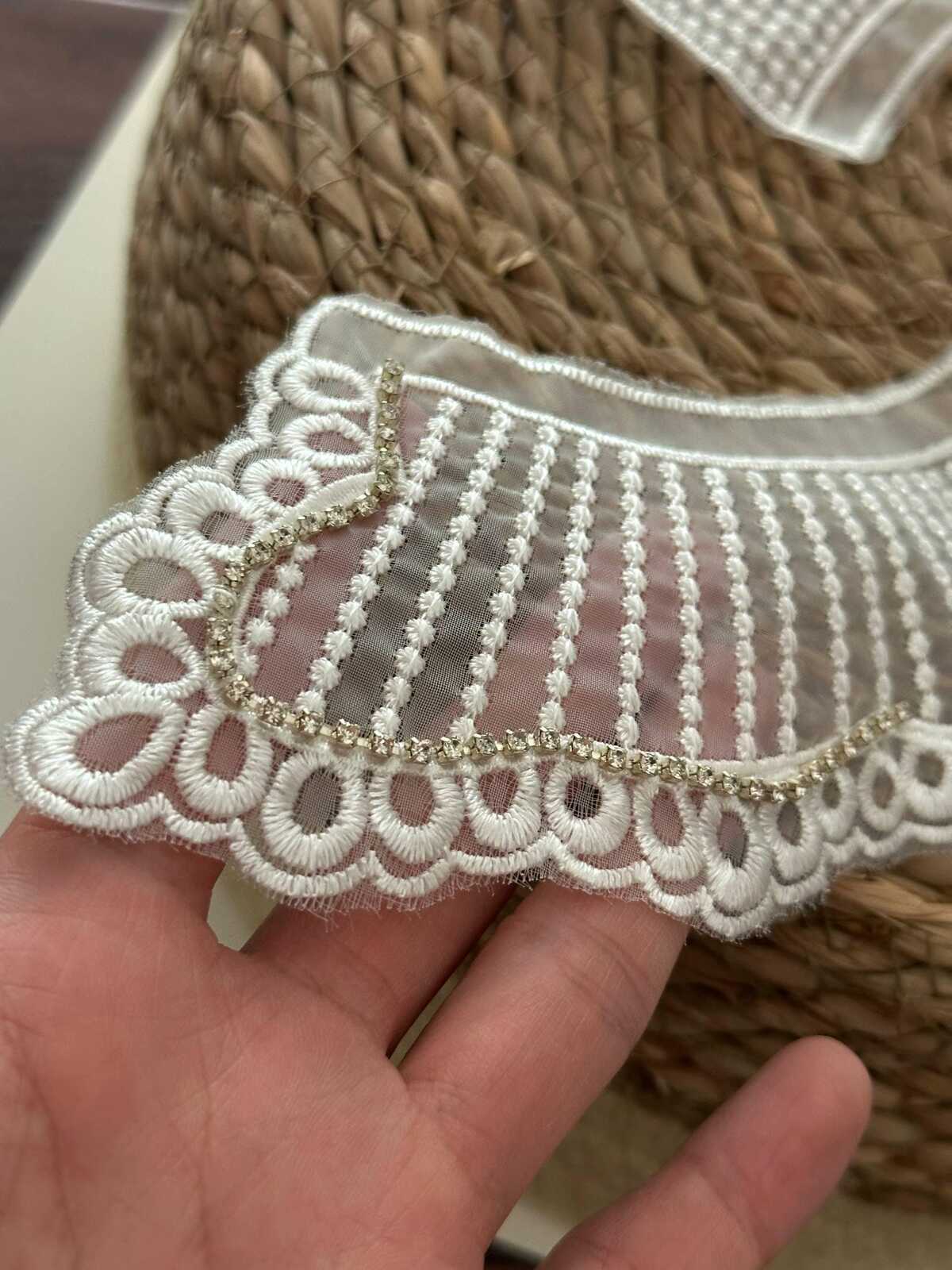 1 Pair Rhinestone Lace Collar, 2.5" Beaded Applique, Bulk Clearance Coquette Y2K Lace, Garment Trim, DIY Sewing, Retail Wholesale