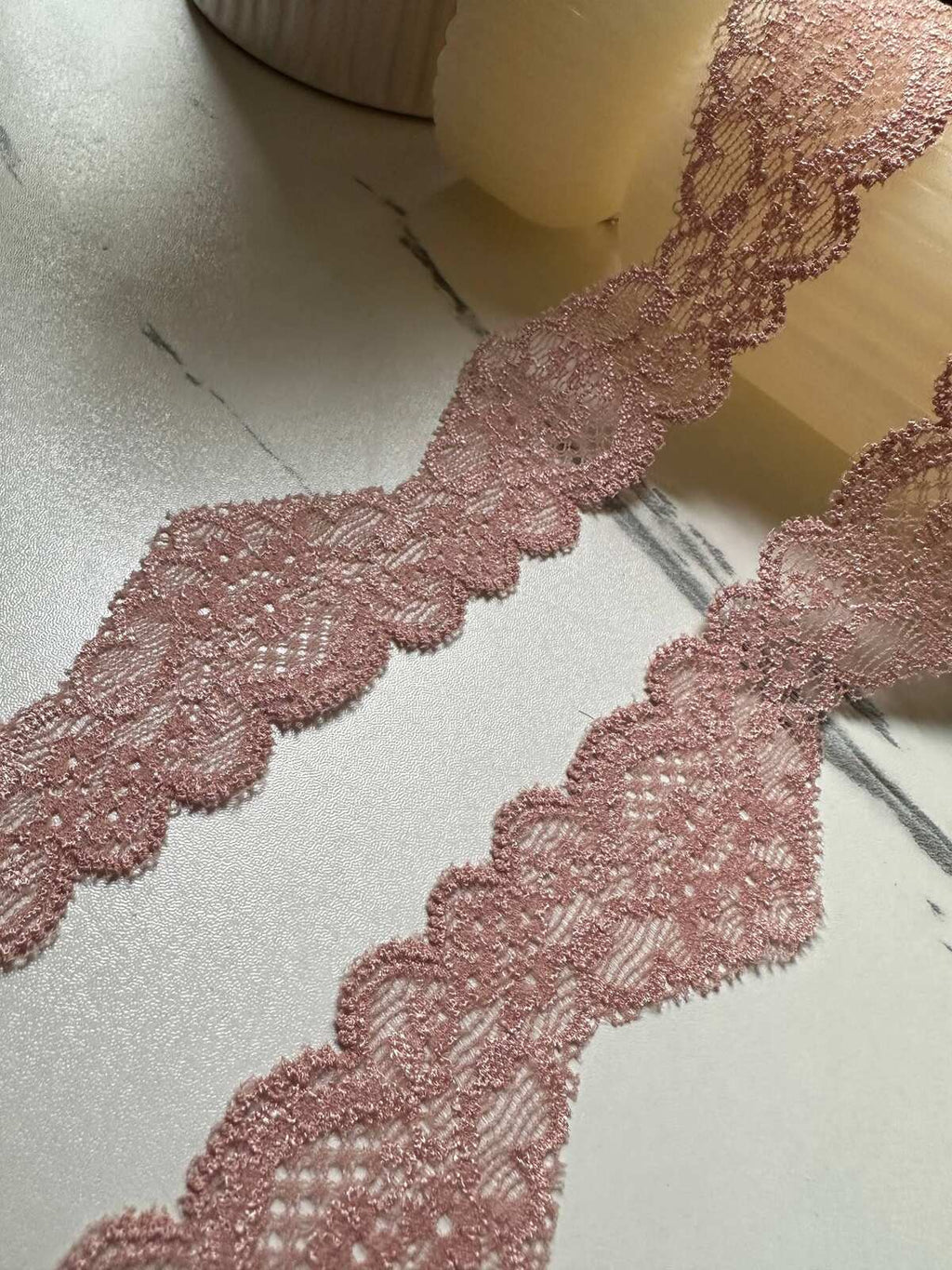 10yds Dusty Ash Pink Floral Stretch Elastic Lace Trim Symmetrical Double Scalloped Galloon Ribbon for Lingerie Underwear Crafts, 1.3"