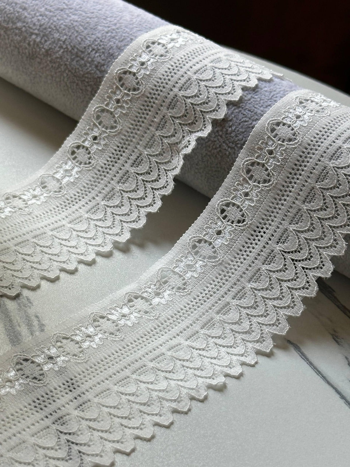 10yds Soft White Scalloped Geometric Stretch Lace Trim by the Yard, Soft Elastic Ribbon for Coquette Crafts, 2", Retail Wholesale Bulk