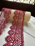 Burgundy Wine Red Venetian Guipure Chemical Water Soluble Lace Trim Symmetrical Double Scalloped Non Stretch Ribbon for Gowns Crafts, 2.5"