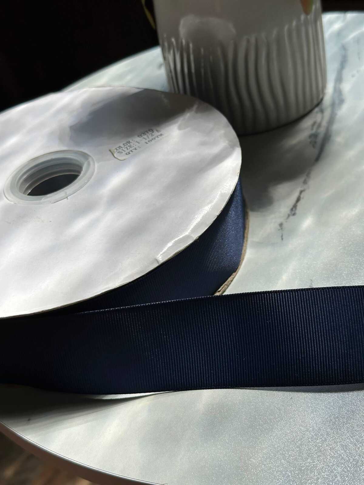 100yds Midnight Navy Blue Grosgrain Ribbon Bulk 100 Yards Roll, Solid Ribbed Fabric Ribbon for Hair Bows Gift Wrapping Crafts, 1.4" Width