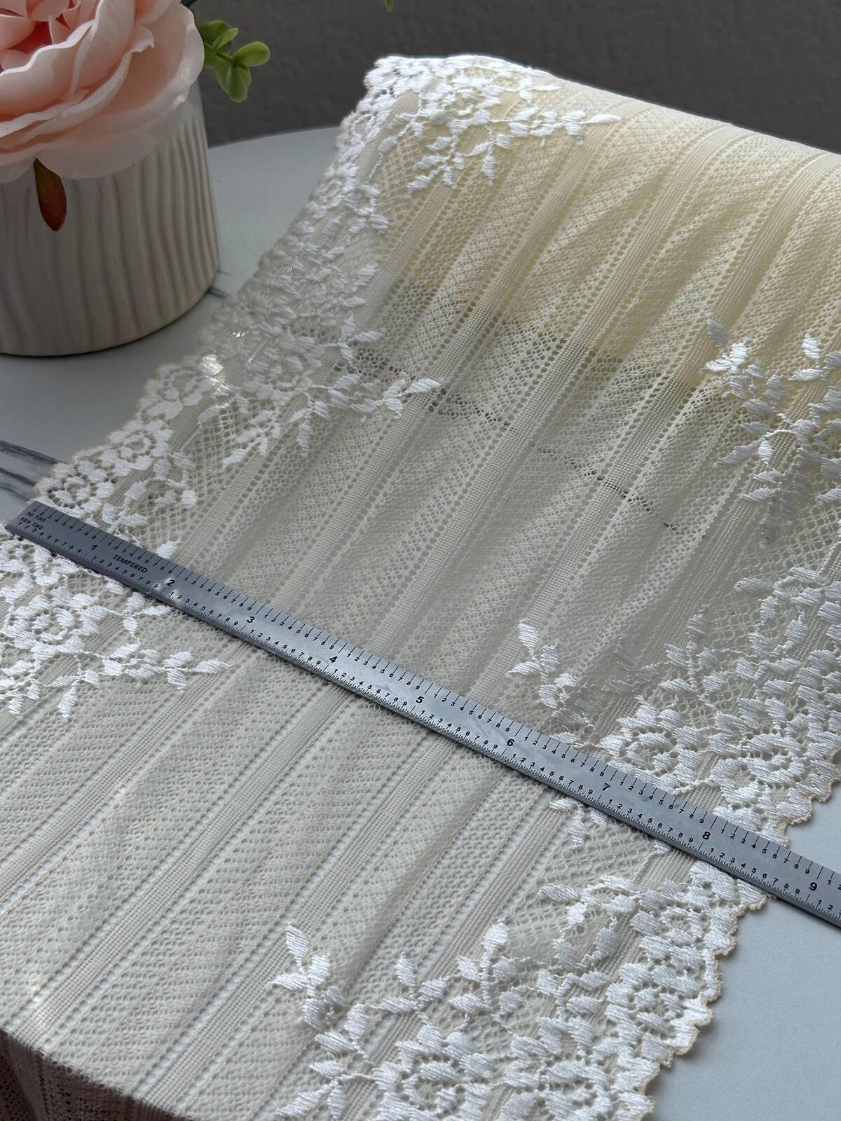 3Yds Stretch 8.7" Two Tone Peach Cream Embossed Wide Stretch Lace Wholesale