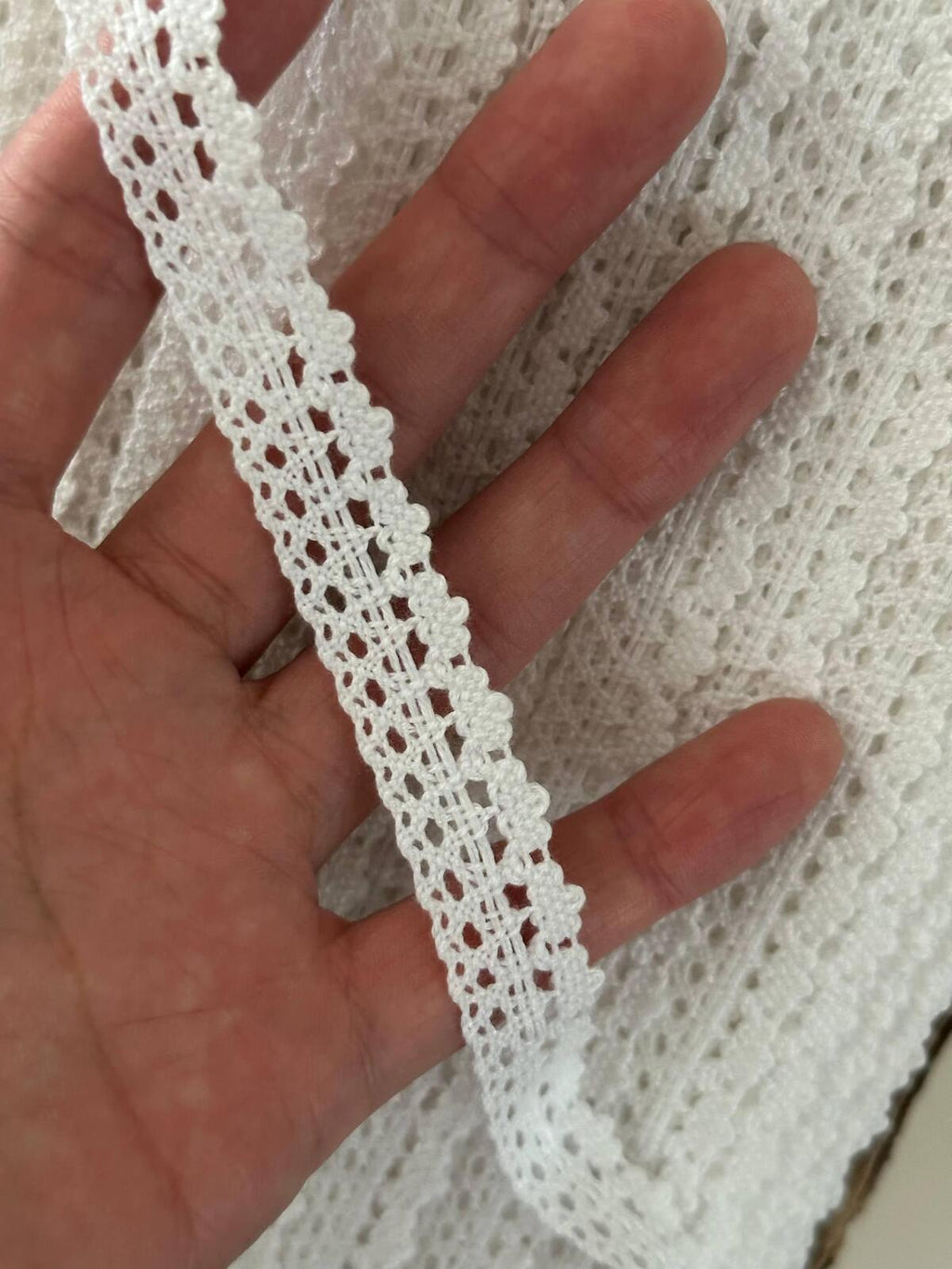 5Yds Non-Stretch 0.6" White Cotton Crochet Lace Trim, Vintage Craft Wholesale