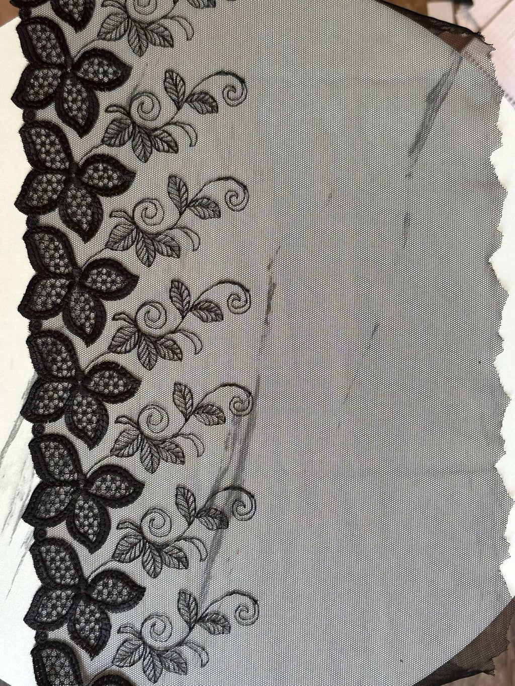 9.25" Black Butterfly Lace Trim Wide Embroidered Soft Tulle Mesh Single Scalloped Edge Gothic Floral Ribbon for Lingerie Garment Sewing