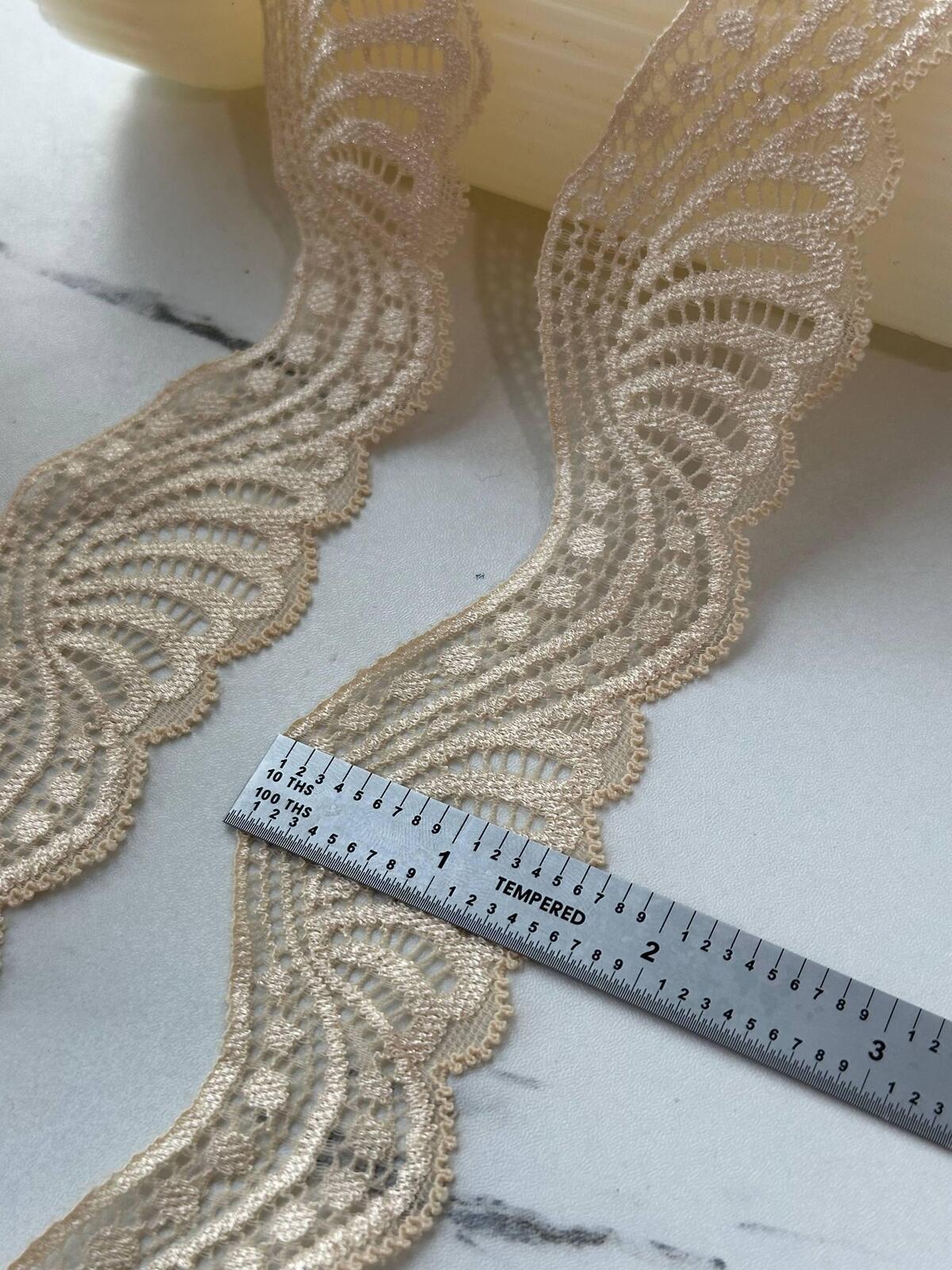 10Yds Stretch 1.6" Beige Butterfly Wing Fan Scalloped Stretch Lace Wholesale