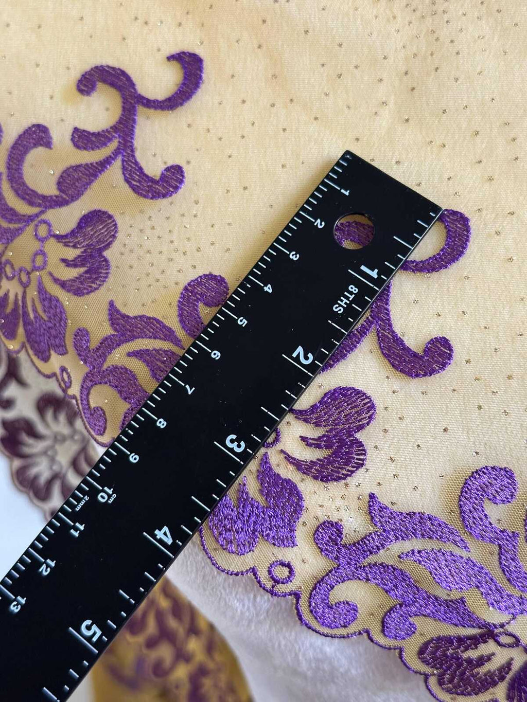 Glitter Gold Soft Mesh Embroidered Trim, Heavy Scalloped Floral Lace Fabric, 4 Inch Embroidery Border for Lolita Dress Ruffle, By The Yard