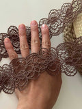 10yds Brown Floral Stretch Lace Trim, 2.3" Elastic Ribbon, Bulk Clearance Coquette Y2K Lace, Lingerie Lace, DIY Sewing, Retail Wholesale