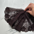 Espresso Brown Rose Embroidered Tulle Mesh Lace Trim by the Yard, Soft Wide Sheer Floral Ribbon for Lingerie Bridal Veil, 6"