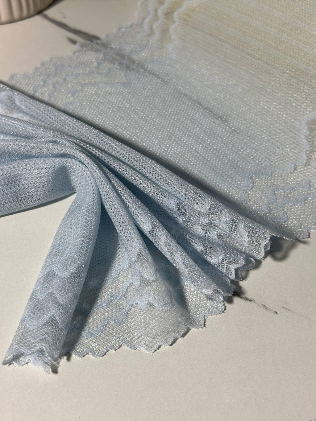 2Yds Soft Stretch 7.5" Ice Light Blue Zigzag Wave Mesh Lace Trim Wholesale