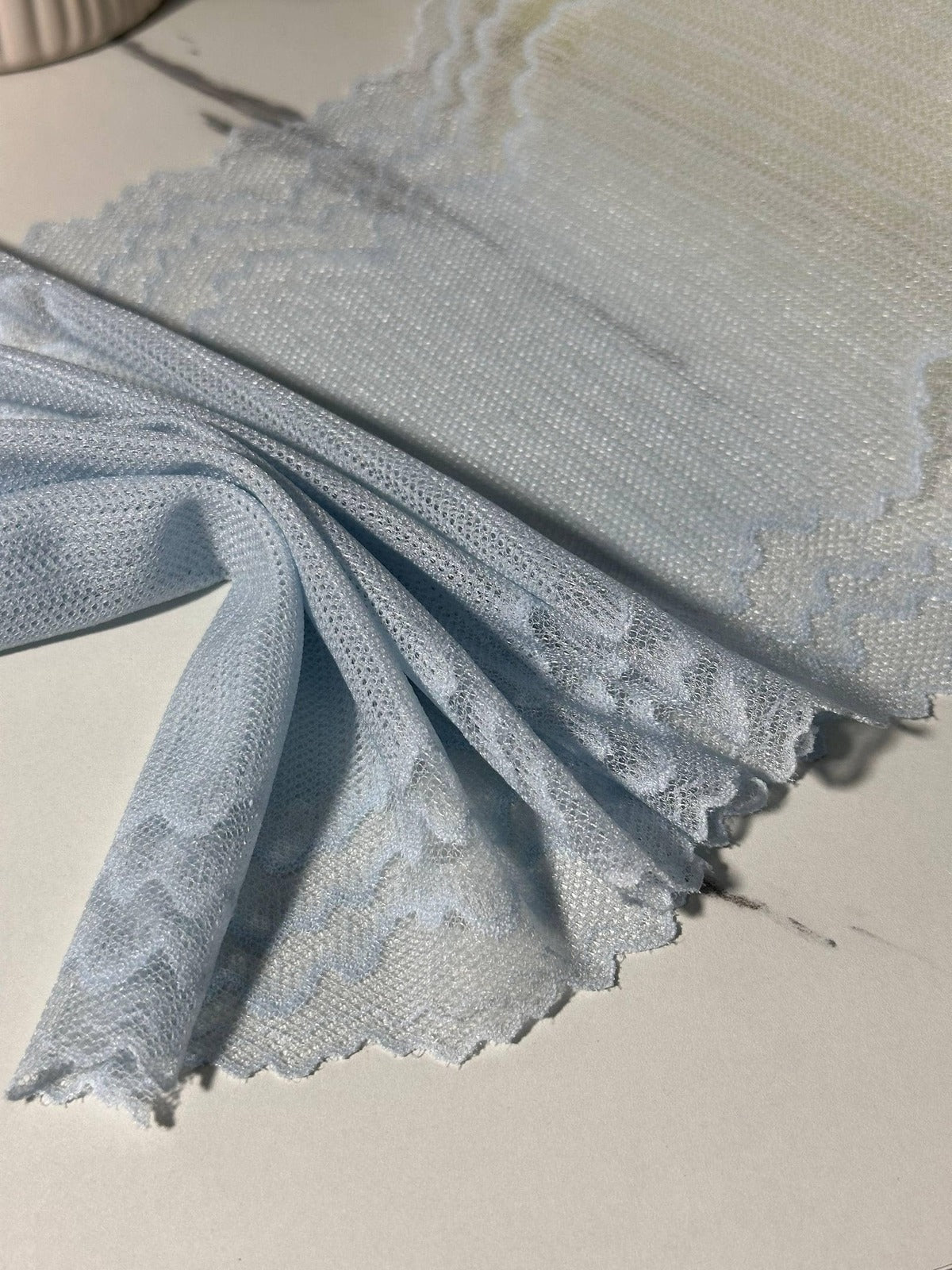 2Yds Soft Stretch 7.5" Ice Light Blue Zigzag Wave Mesh Lace Trim Wholesale