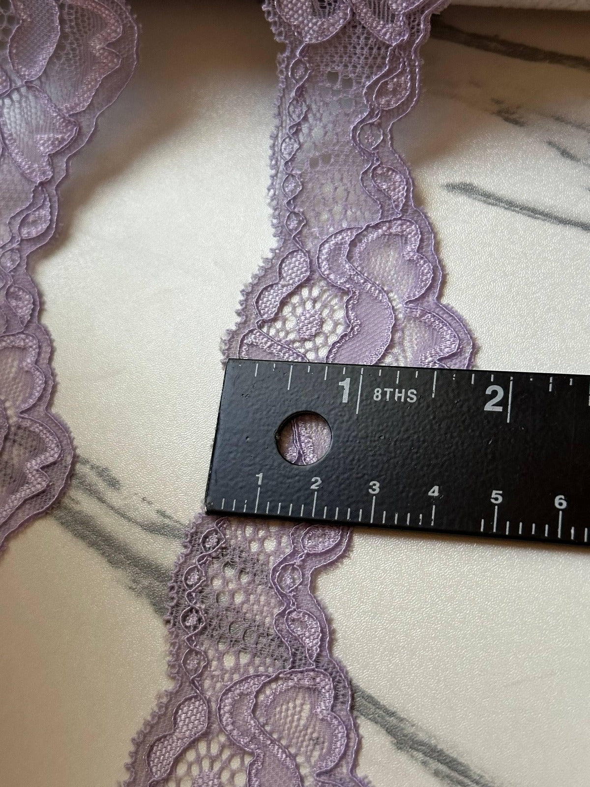 10yds Soft Dusty Lilac Floral Wavy Stretch Lace Trim by the Yard, Scalloped Elastic Ribbon for Coquette Crafts, 1.75", Retail Wholesale Bulk