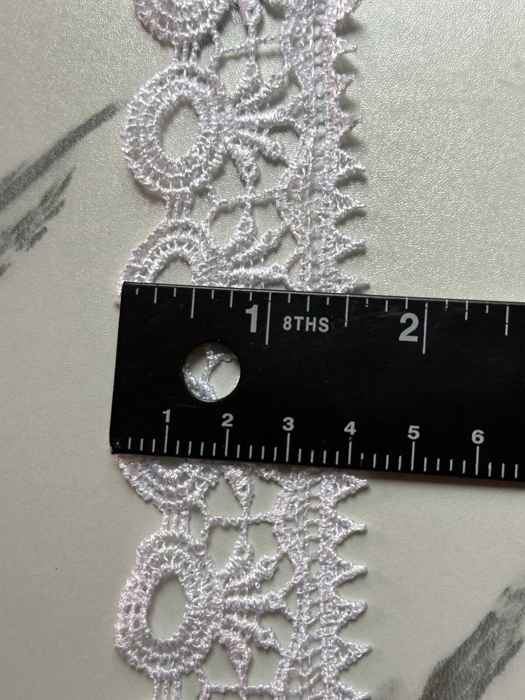 Off White Guipure Lace Trim Geometric Eyelet Water Soluble Venise Lace Ribbon Single Scalloped Border for Gowns Blouses Crafts, 1.5"
