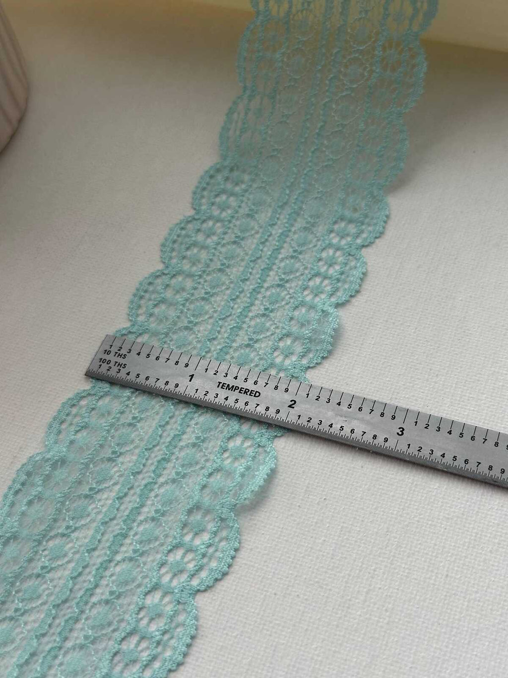6Yds Stretch 2" Aqua Mint Green Floral Scalloped Stretch Lace Trim Wholesale