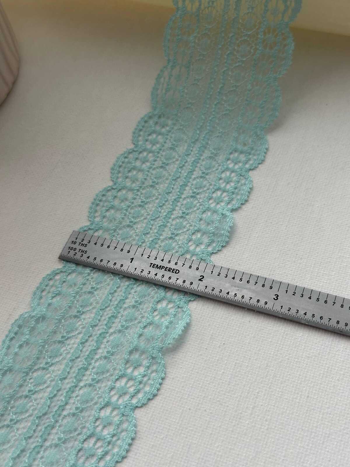 6Yds Stretch 2" Aqua Mint Green Floral Scalloped Stretch Lace Trim Wholesale