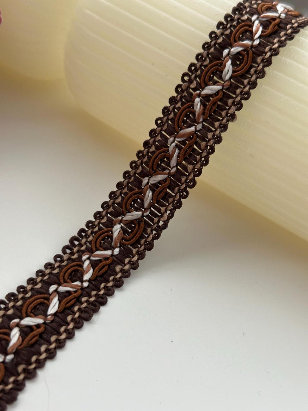 6Yds Non-Stretch 0.8" Dark Brown Woven Braided Gimp Scroll Trim Ribbon Wholesale