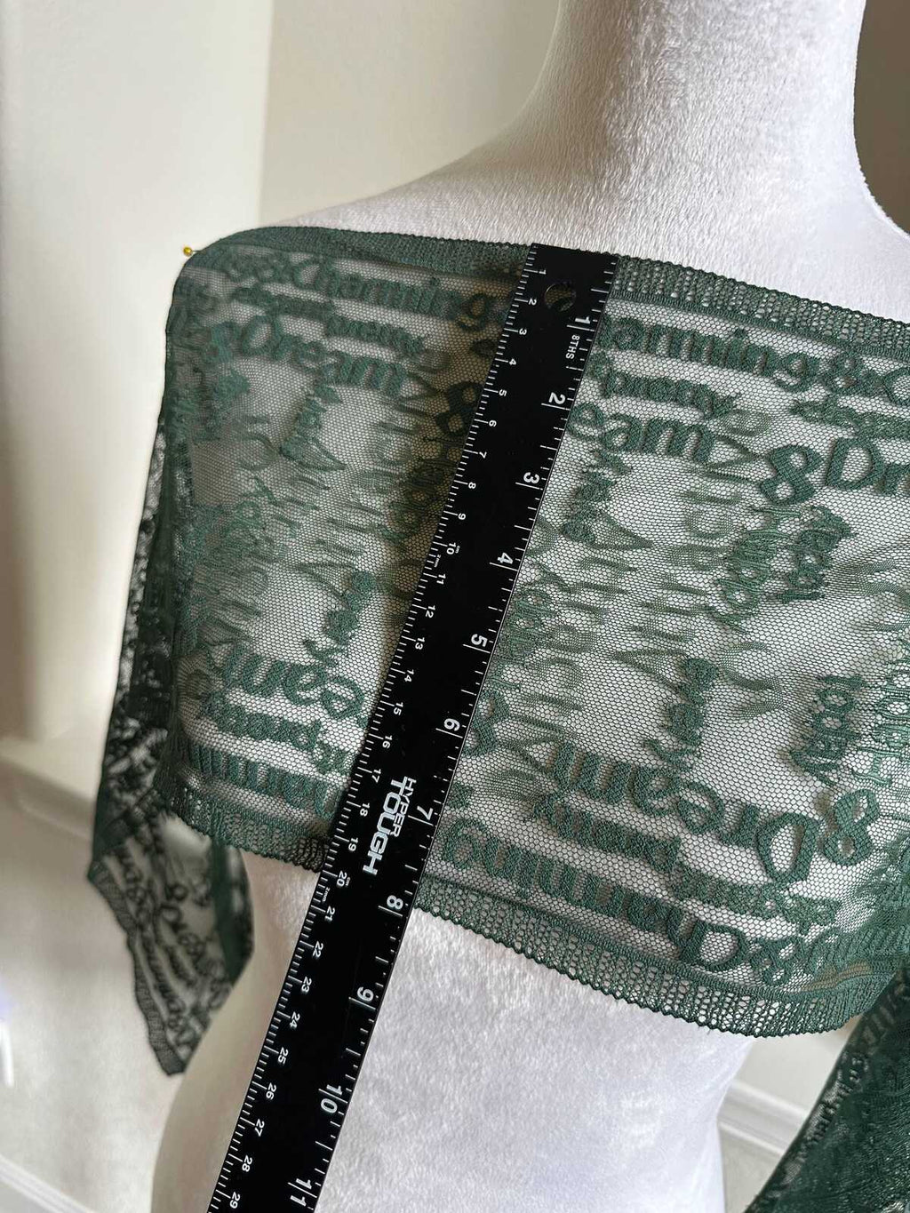Two Tone Forest Green English Alphabet Letters Embroidered Mesh Lace Trim Single Scalloped Tulle Ribbon for Lingerie Gowns Crafts, 7.8"