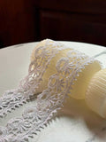 Off White Guipure Lace Trim Geometric Eyelet Water Soluble Venise Lace Ribbon Single Scalloped Border for Gowns Blouses Crafts, 1.5"