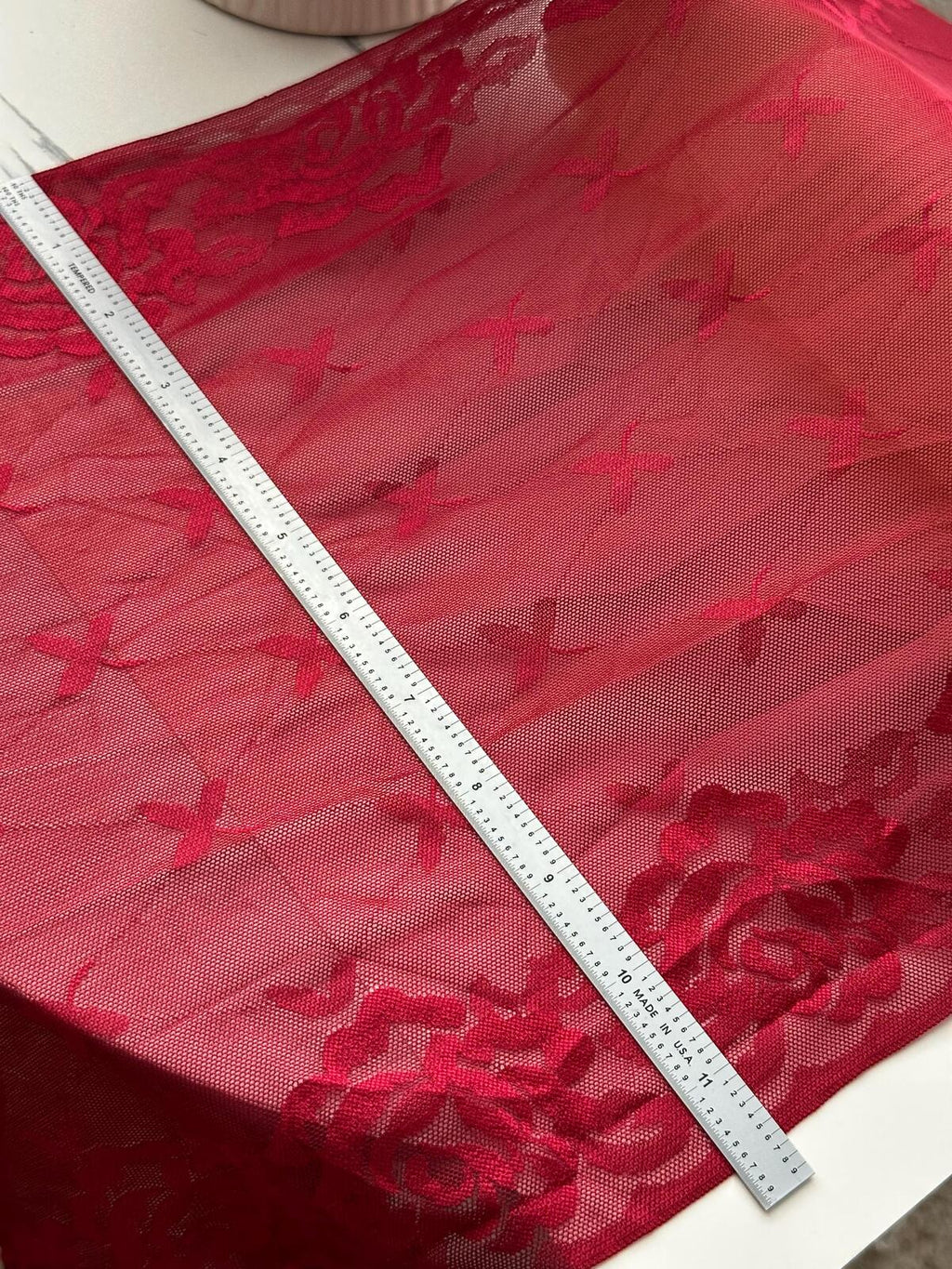 2Yds Stretch 11.6" Crimson Red Floral Cross Mesh Elastic Lace Trim Wholesale