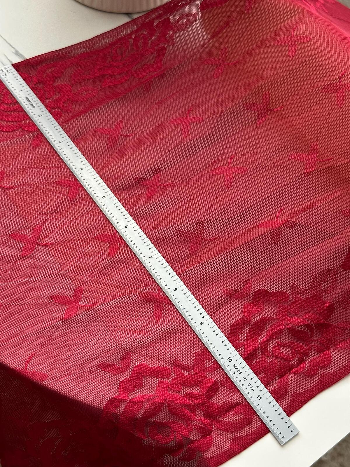 2Yds Stretch 11.6" Crimson Red Floral Cross Mesh Elastic Lace Trim Wholesale
