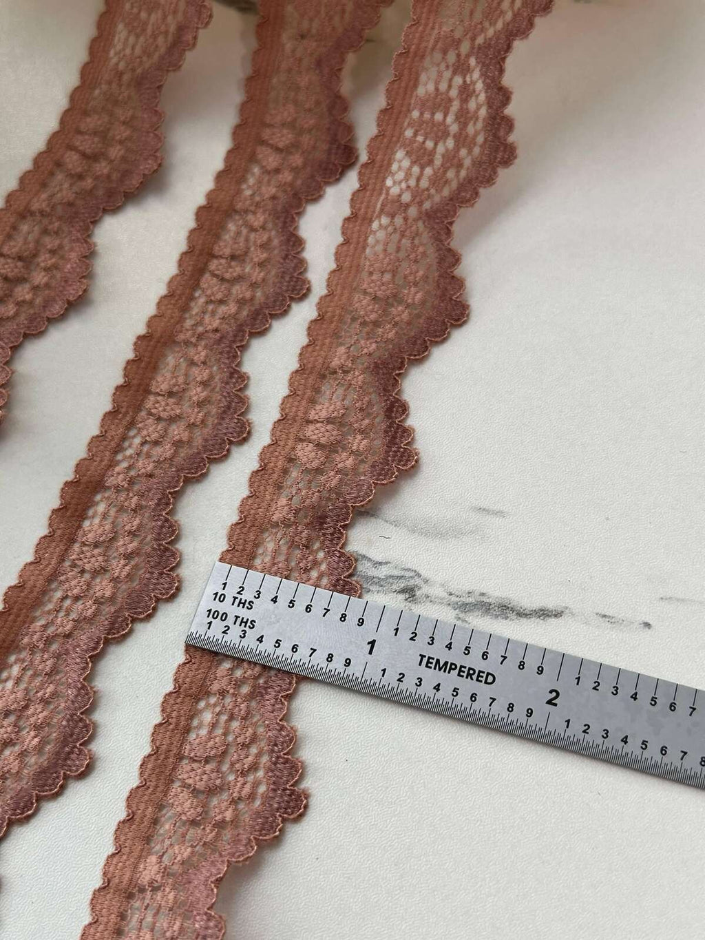 10Yds Stretch 0.8" Two Tone Brown Terracotta Scalloped Stretch Lace Trim