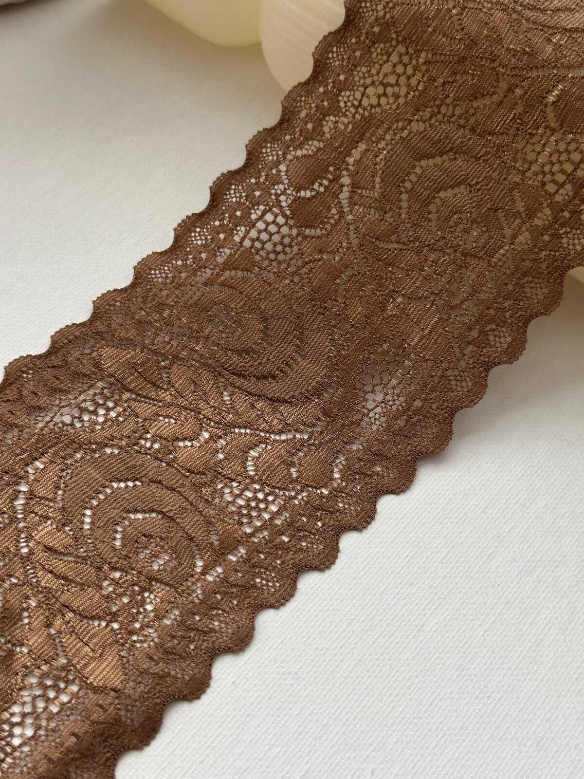 3Yds Stretch 3.3" Bronze Metallic Gold Brown Floral Stretch Lace Trim Wholesale
