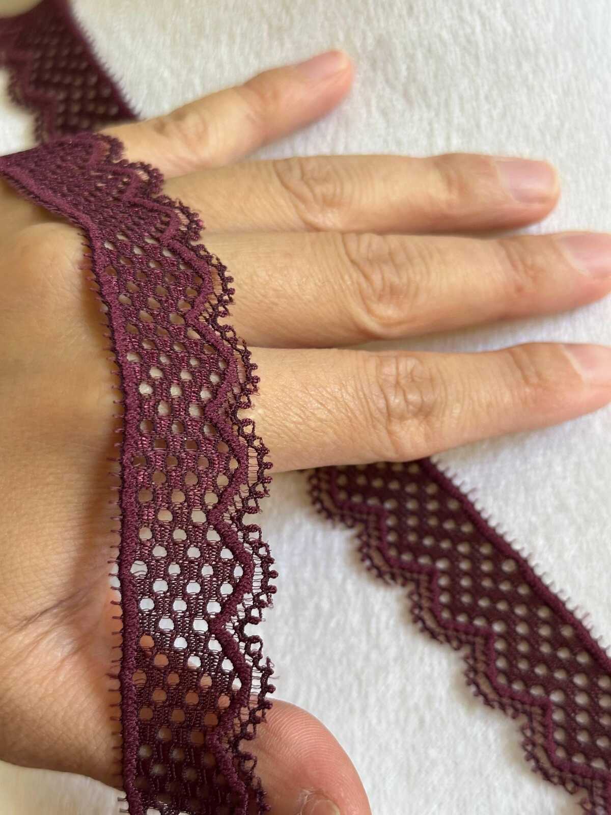 10yds  0.75" Burgundy Stretch Elastic Lace Trim Dainty Scalloped Edge Wine Ribbon for Lingerie  Crafts Sewing Retail Wholesale