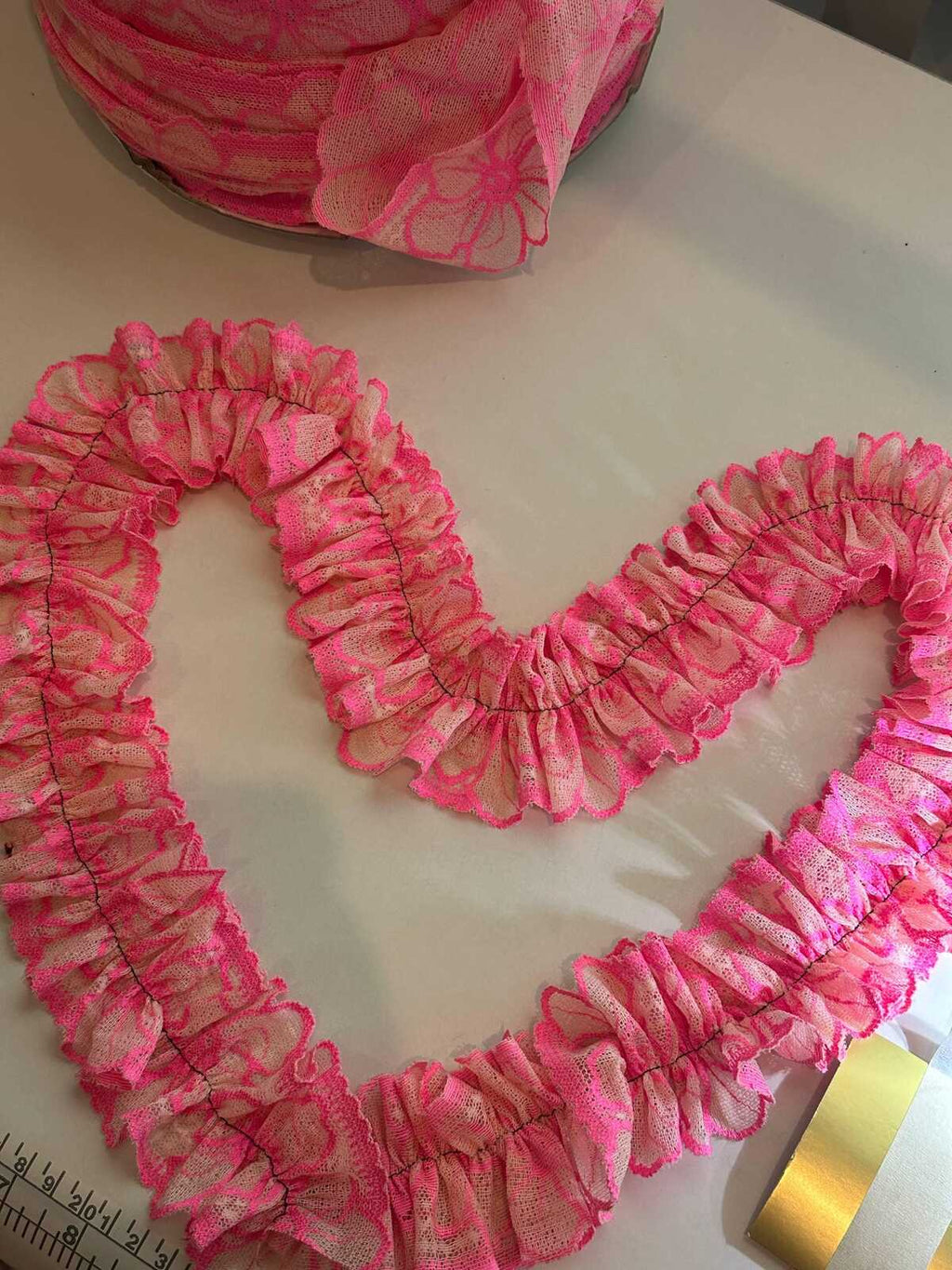 10 yds Neon Pink Floral Lace Trim 2.25 Inch Wide Slightly Stretch Elastic Ribbon by the Yard for Lingerie Doll Making Sewing Crafting