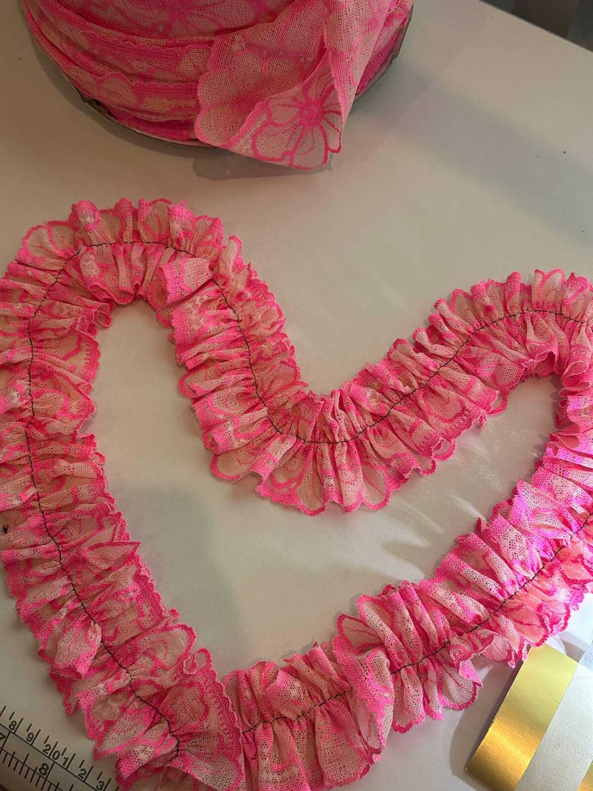 10 yds Neon Pink Floral Lace Trim 2.25 Inch Wide Slightly Stretch Elastic Ribbon by the Yard for Lingerie Doll Making Sewing Crafting