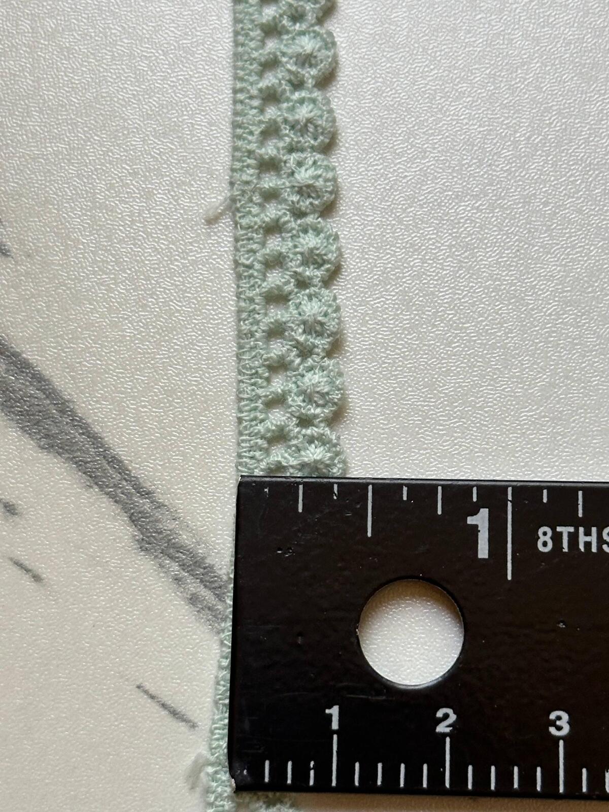 10yds Soft Sage Green Cotton Crochet Flower Lace Trim by the Yard, Narrow Floral Scalloped Ribbon for Crafts, 0.35", Retail Wholesale Bulk