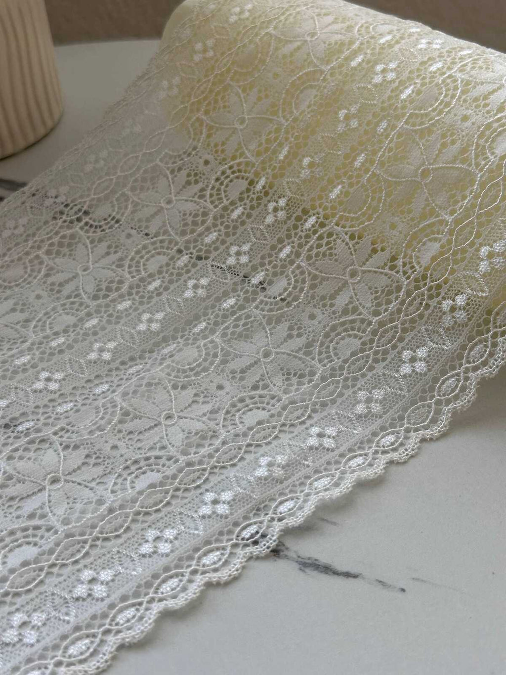 3Yds Stretch 7.2" French Off-White Floral Wide Stretch Lace Trim Wholesale