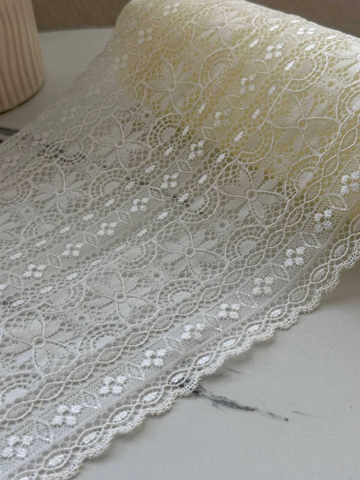 3Yds Stretch 7.2" French Off-White Floral Wide Stretch Lace Trim Wholesale